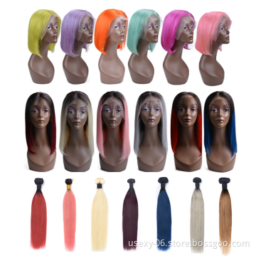 Usexy Halloween Ombre colourful Brazilian Human Hair Extensions Colored Hair Bundles And Wigs For Halloween
